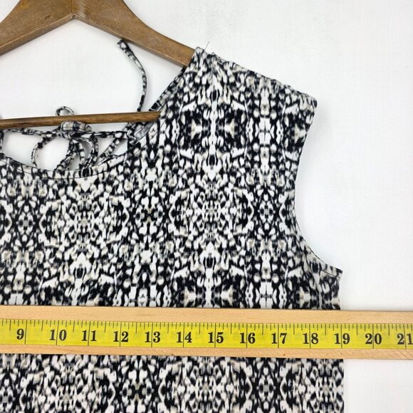 Rose & Olive Tie-Back Sleeveless Knit Top Size L Black & White Abstract Print - Picture 7 of 15